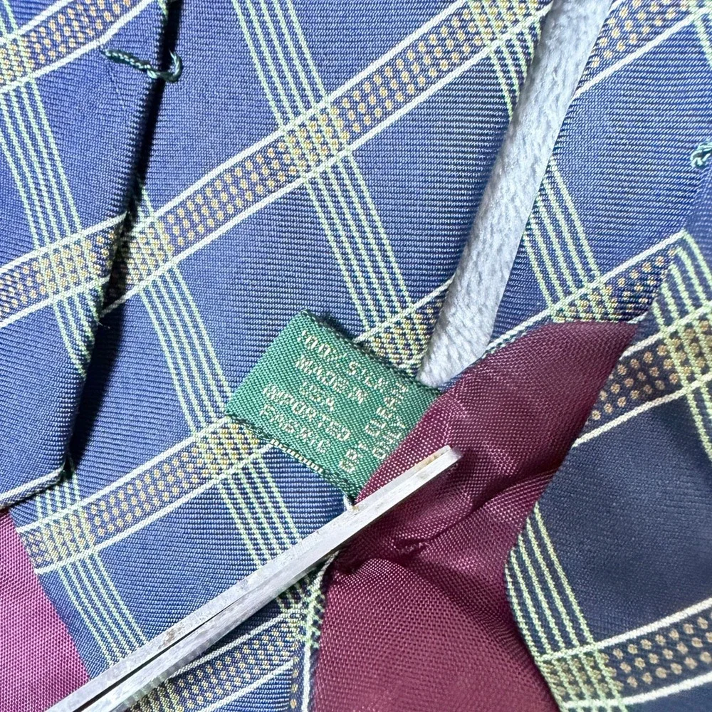 J.Crew Blue Green Orange/Yellow Plaid Silk Necktie Made by Hand USA Classic Tie